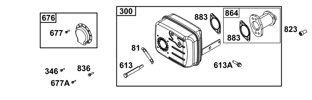 Exhaust Group Diagram and Parts List for 31S977-0008-B5 200000 - 399999 Briggs and Stratton Engine